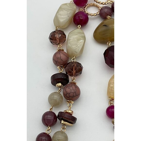 Chicos Syrah Warm Tone Multi Colored Beaded Gold Tone Y-Necklace NWT - Picture 4 of 7